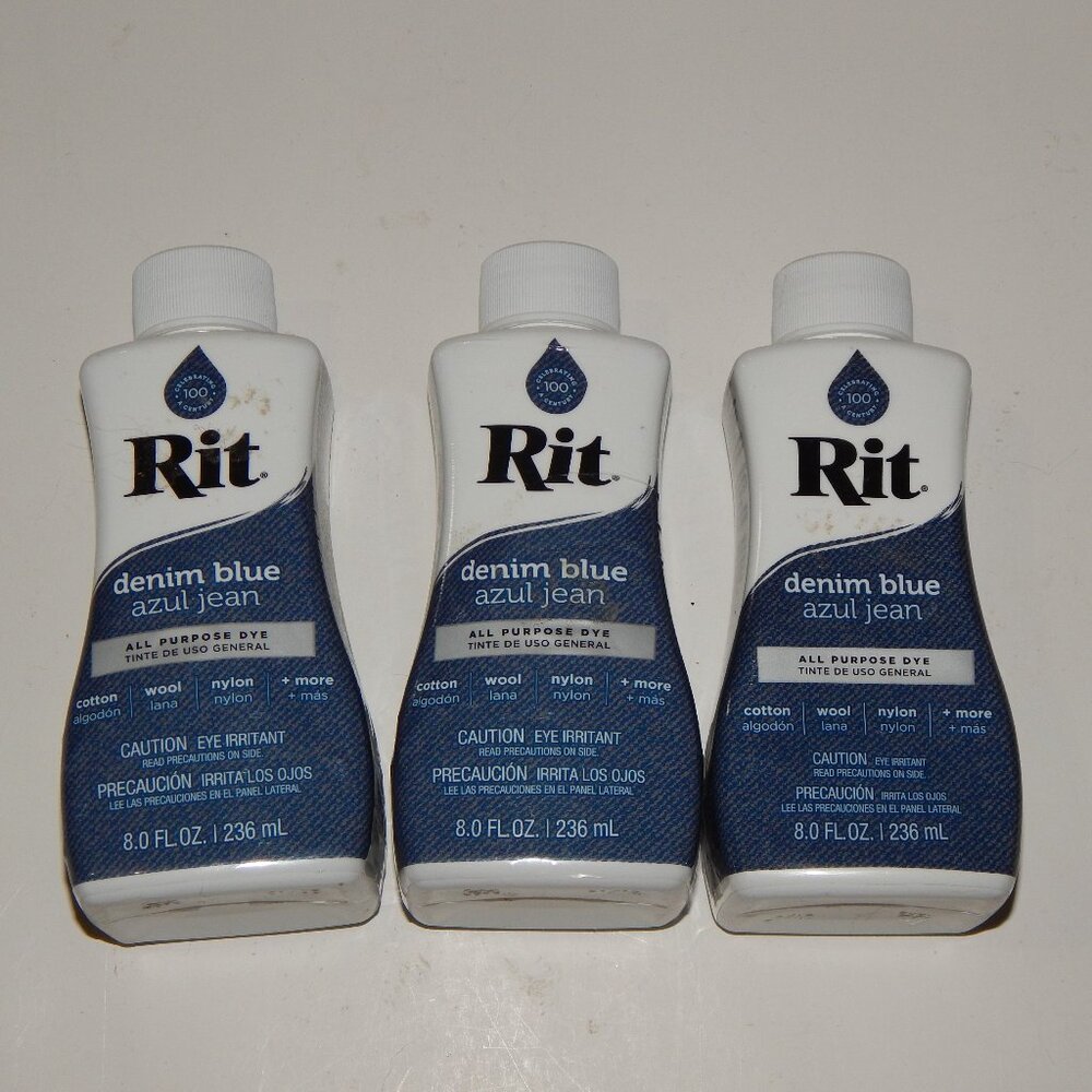3 RIT - DENIM BLUE - Fabric Dye - 8oz Liquid For Cotton Wool Nylon